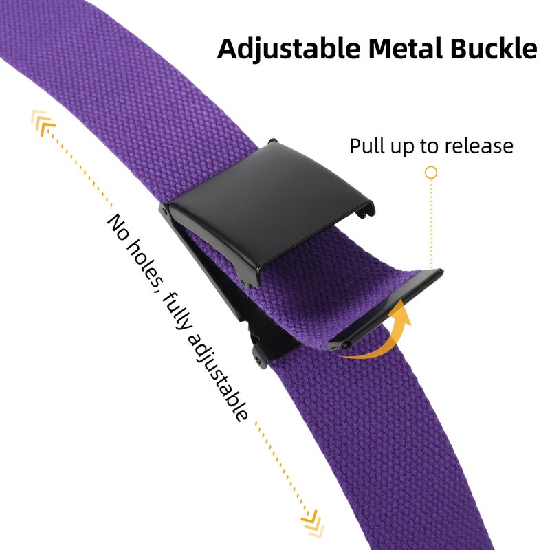 Mile High Life Cut To Fit Canvas Web Belt Size Up to 52" with Flip-Top Solid Black Military Buckle (Purple) - Image 4